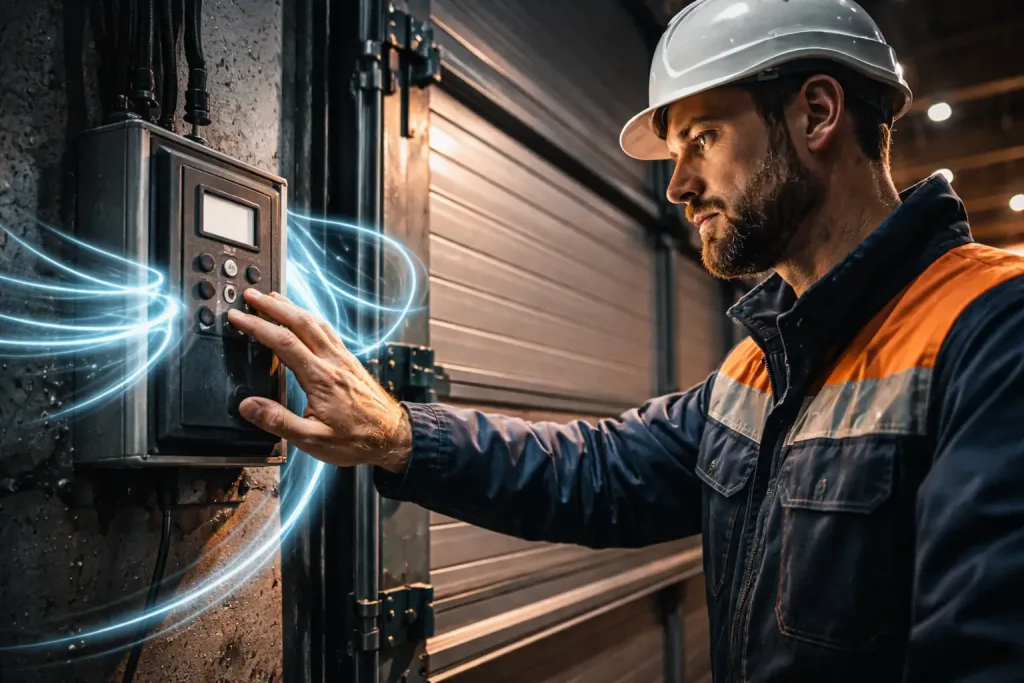 technician checking gate automation system
