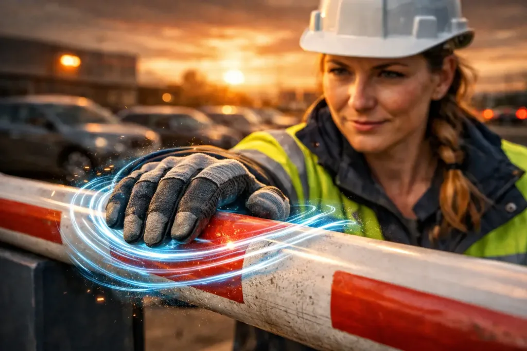 aligning parking barrier arm with energy
